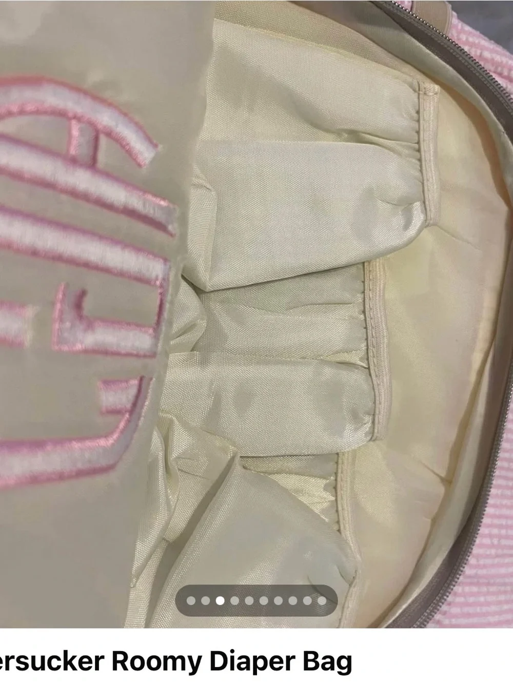 Unused Diaper Bag Roomy Monogrammed Seersucker & Pink Embroidery